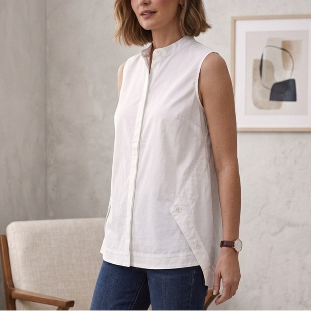 Vision 155 Dillards Contemporary White Sleeveless Tunic Blouse 10